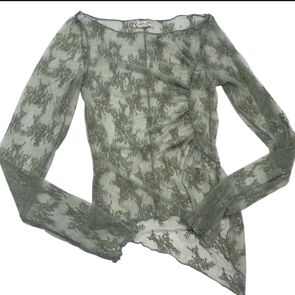 Free People Intimately Sage Green Lace Layering Top Size Small